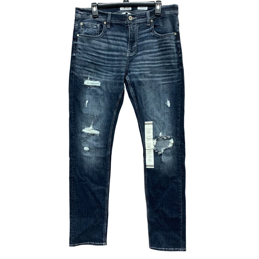 NEW Deperwest Mens 34x34 Seeker‎ Taper Jeans Blue Distressed Denim Stretch - Picture 3 of 16